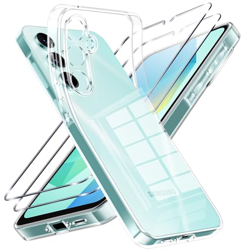 Viojrlra Case for Samsung Galaxy A16 4G/5G with 2 Pieces Tempered Glass Screen Protector, Transparent Soft TPU Silicone Case, Anti-Shock, Anti-Scratch Case for Samsung A16