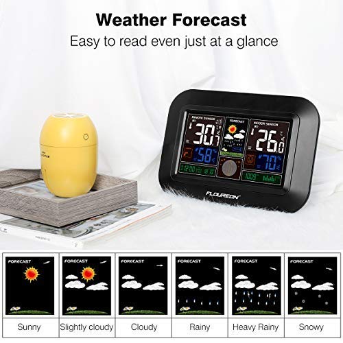 Weather Forecast Station,Digital Home Weather Station with Morning Noon and Night Precision Forecast, In/Outdoor Temperature and Humidity Gauge Calendar Weather Forecaster Snooze Alarm Clock -Black