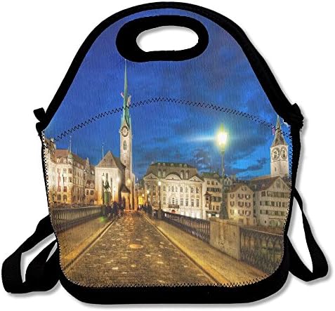 Switzerland Bridges In Zurich.JPG Portable Carry Insulated Lunch Bag - Bento Bag - Large Reusable Lunch Tote Bags For Women, Teens, Girls, Kids, Baby, Adults