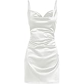 ZAFUL Women's Satin Sleeveless Spaghetti Strap Mini Dress Sexy Slip Cowl Neck Silky Cocktail Party Dresses