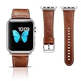 Icarercase Vintage Series Leather Strap with Metal Clasp Buckle for Apple iWatch (Brown, 38mm)