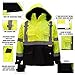 New York Hi-Viz Workwear J8512-XL Men's Ansi Class 3 High Visibility Safety Bomber Jacket With Zipper, PVC Pocket, Black Bottom (Extra Large, Lime)