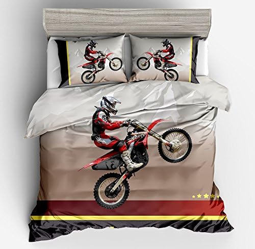 SxinHome Motocross Racer Bedding Set for Teen Boys, Dirt Bike Duvet Cover Set,3pcs 1 Duvet Cover 2 Pillowcases(no Comforter inside), King Size