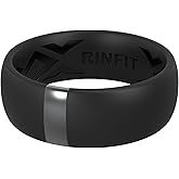 Rinfit Silicone Rings for Him - Classic Rounded Rubber Wedding Bands for Men with Stainless Steel Plate - MetalBar