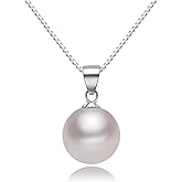 SWOPAN 925 Sterling Silver Pearl Pendant Necklace with 12MM Handmade Freshwater Cultured Pearl Pendant for Women Charms Collar Pendant Platinum Plated Fashion Jewelry