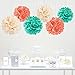 Andaz Press Hanging Tissue Paper Pom Poms Party Decor Trio Kit with Free Party Sign, Ivory, Coral, Diamond Blue, 6-Pack, for Baby Bridal Shower Decorations