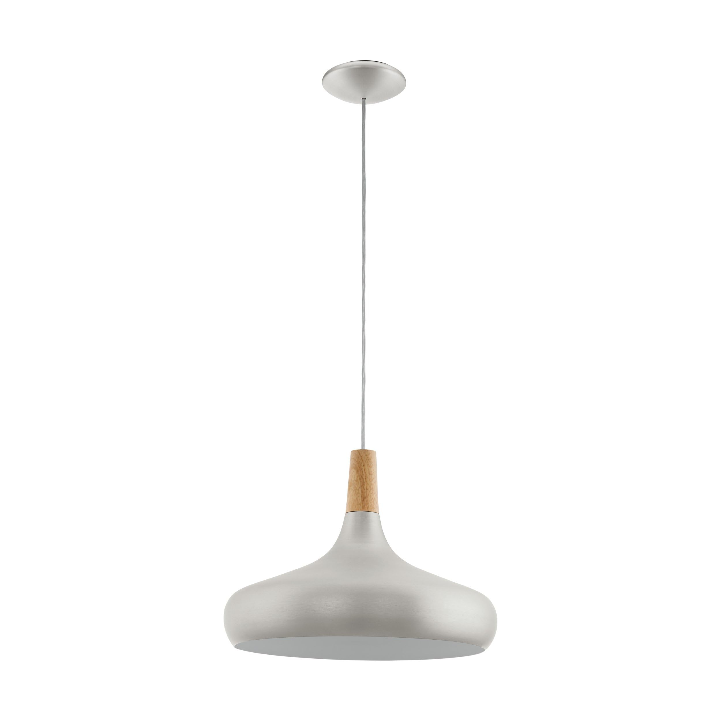 Eglo Pendant Lamp Sabinar, 1-Light Pendant, Hanging lamp Made of Steel and Wood, Colour: Brushed Silver, Brown, Socket: E27, Ø: 40 cm