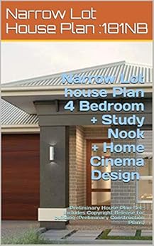 Amazon.com: Narrow Lot house Plan- 4 Bedroom + Study Nook ...