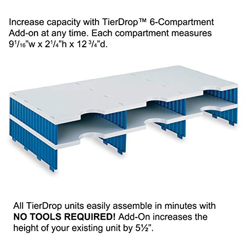 Ultimate Office TierDrop Desktop Organizer Document, Forms, Mail, and Classroom Sorter. 24 Letter Size Compartments with Optional Add-On Tiers for Easy Expansion - Gray w/Blue!