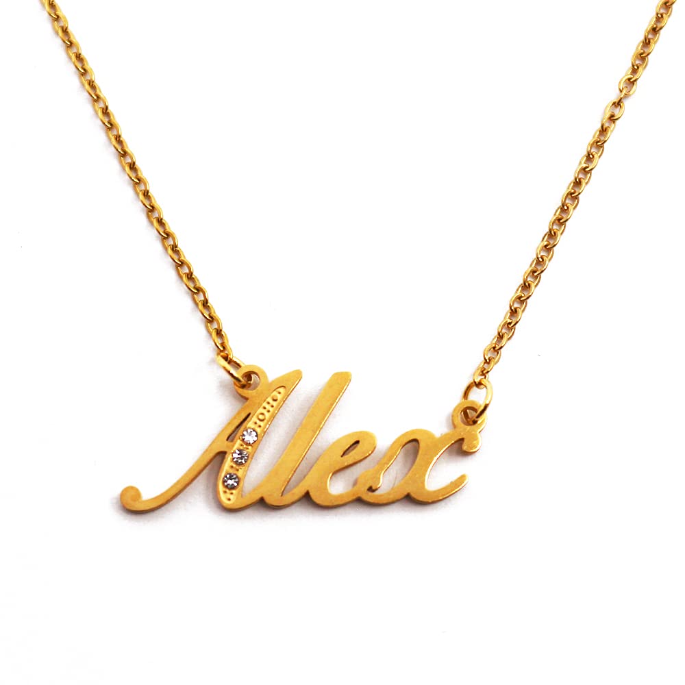 Kigu Name Necklace Alex - Gold Tone - Custom Name Necklace - Personalised Jewellery for Ladies- Customised Jewellery for Girls- Custom Pendant Alex