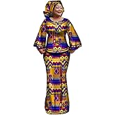 BAZINRICHE Women African Dresses Clothing Ankara Bazin Riche Dress Womens Skirts Set Print Dashiki Top with Headscarf