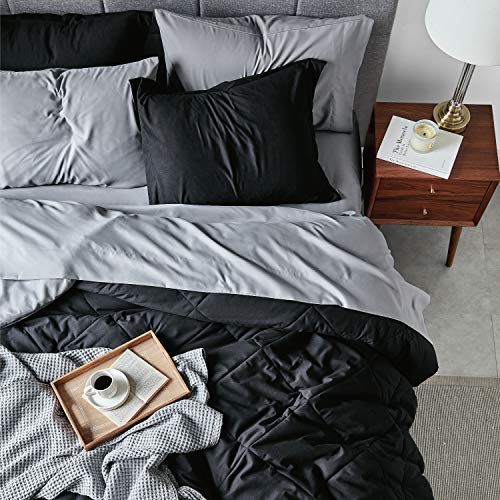 Bedsure Black Bed Set King 7 Pieces Reversible Black Comforter Set