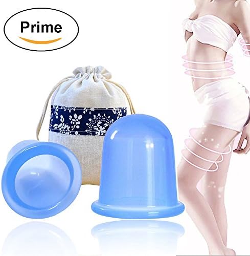 ToopAir Silicone Cupping Therapy Set w/ Instruction eBook (PDF), Suction Massage for Anti Cellulite, Myofascial, Pain Relief, Anti-aging - 2 PCS Vacuum cups for Body, Back, Legs (Blue)