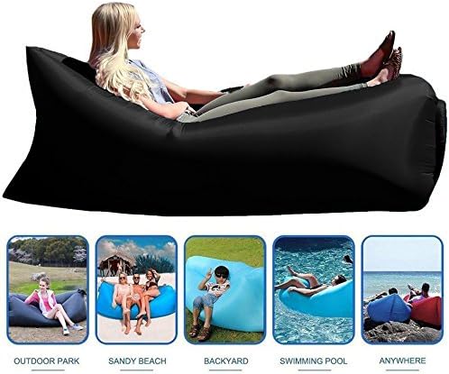 Inflatable Lounger With Travel Bag, Perfect for Indoor or Outdoor Hangout (BLACK) (Black)