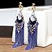 CNCbetter Women Fashion Charms Blue Crystal Charms Long Dangle Tassel Screw Back Clip On Earring