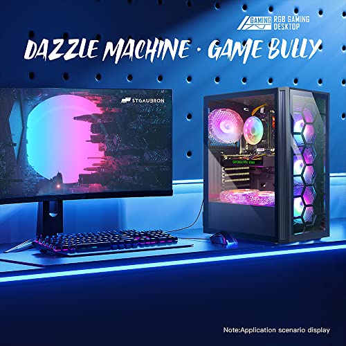 STGAubron Gaming PC Desktop, Intel Core i7 up to 3.9 GHz, GeForce RTX 2060 6G GDDR6, 16G RAM, 512G SSD, WiFi, BT 5.0, RGB Fan x6, Windows 11 Home