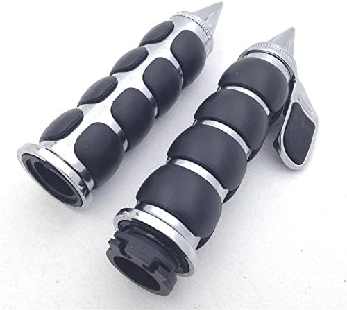 HTT Motorcycle Chromed Spike 1" Rubber Hand Grip With Contoured Throttle Boss For Harley Davisdon Chopper Bobber Touring Sportster Road King CVO Springer Deluxe