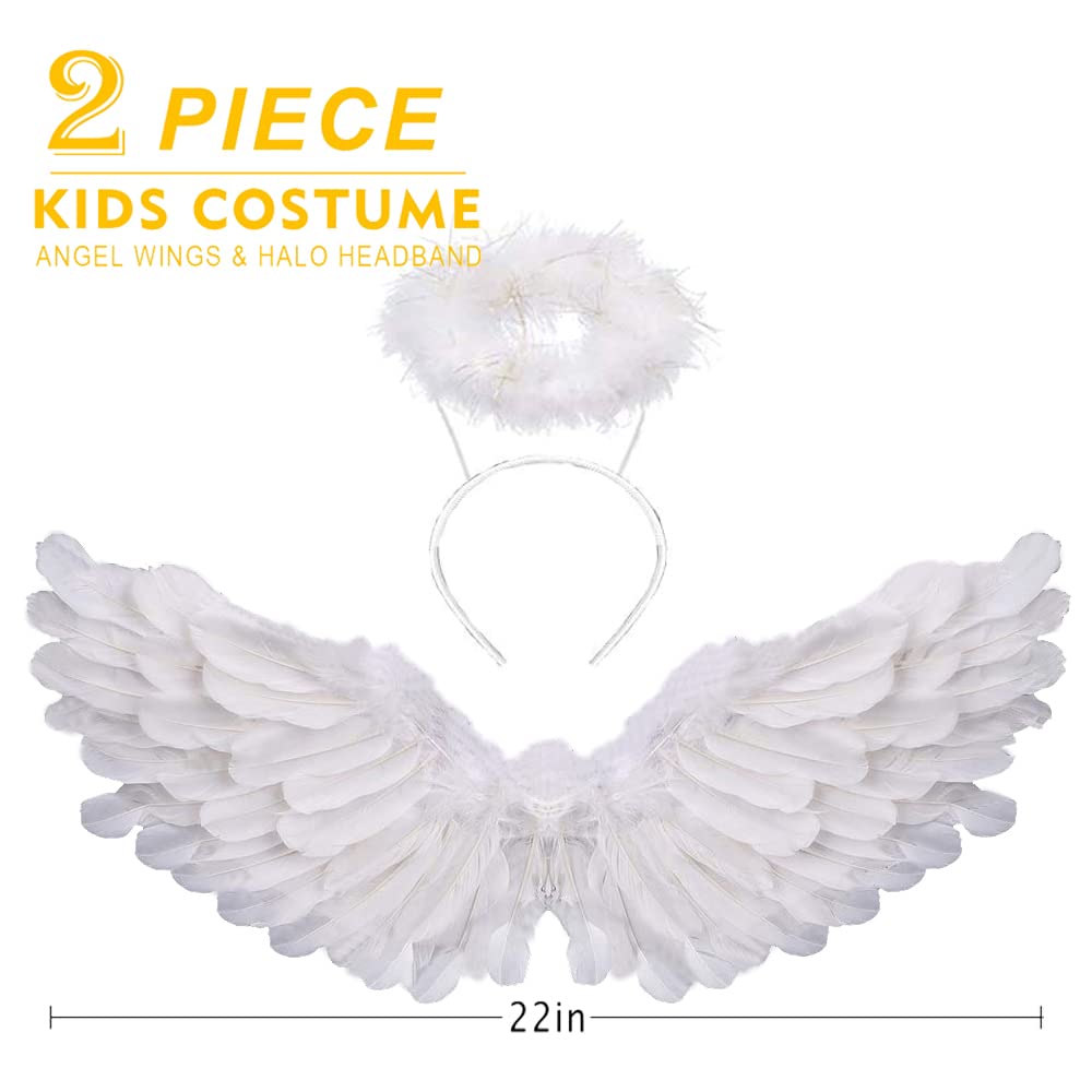SzJias Angel Costume Wings for Girls Angel Costume Wings and Halo for Kids Halloween Christmas Eve