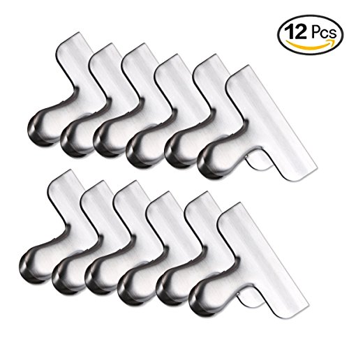 Click Here to See More Images Mikimiqi 12-pack Stainless Steel Clamp Chips Bag Clips with 3-inches Width Great for Air Tight Seal Grip on Coffee Snacks Food Tea Bags
