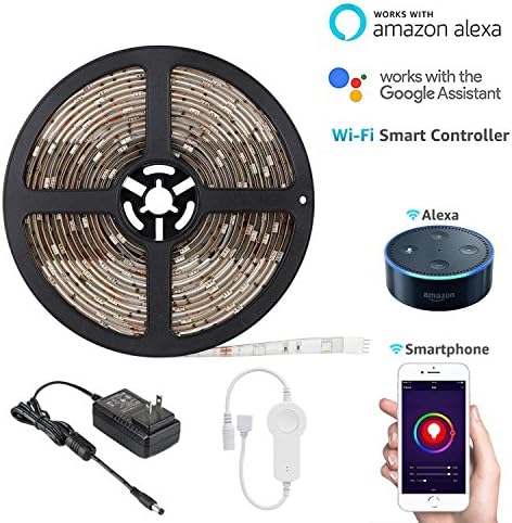 LUAIDA Smart WiFi Flexible Strip Led Lights, Compatible with Amazon Alexa and Google Assistant, 16.4ft 150 RGB SMD 5050 Leds Strip with Smart Controller for Indoor Decoration