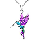 Fenthring Hummingbird Necklace for Women Sterling Silver Hummingbird Pendant Necklace Bird Blue Purple Hummingbirds Jewelry Memorial Mothers Day Christmas Gifts