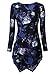 BAISHENGGT Women's Crewneck Long Sleeve Handkerchief Hem Tunic Top X-Large Dark Blue Floral