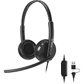 TOALLIN Wired Headset with Noise Canceling Mics, USB Stereo Headphones | In-line Control - Volume, Mute &amp; Answer Calls, Work with PC Laptop, Mac, Phone, Call Center and Office