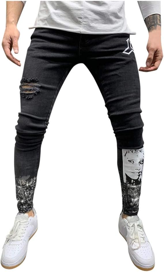 Amazon Co Jp Lucaso ダメージジーンズ メンズ デニム 韓国風 細身 オートバイ ストレート ボトムス 美脚 シルエット スキニーパンツ かっこいい ジーパン 人気 個性的 派手 おしゃれ カジュアル ロングパンツ きれいめ ストリート系 旅行 大きいサイズ ブラック Xl