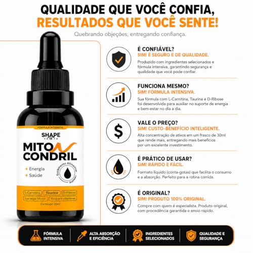 Mitocondril Suplemento Líquido 30ml Energia e Disposição Uso Diário Prático Alta Absorção Fórmula com L-Carnitina Taurina D-Ribose Suporte Nutricional Bem Estar