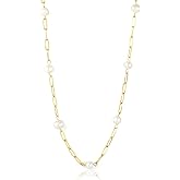 VeroSteel Freshwater Pearl Necklace for Women, 18K Gold Plated Dainty Stainless Steel Paperclip Chain Choker, Hypoallergenic Jewelry Gift for Wedding, Birthday, Beach | Necklaces for Sensitive Skin