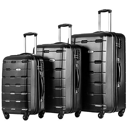 Merax Luggage 20 Inch 24 Inch and 28 Inch 3-Piece Suitcase Spinner Set (Black.)