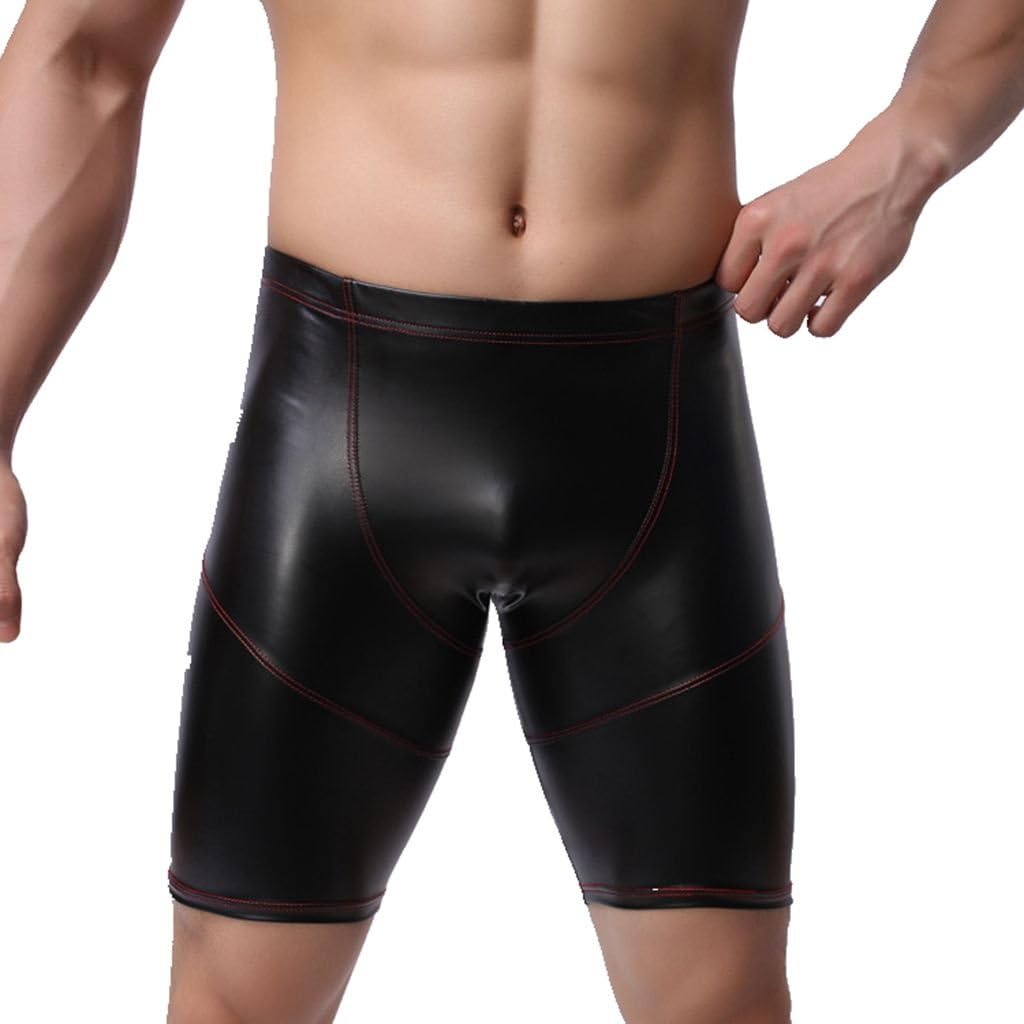 Iffee Men's Faux Leather Boxers Sport Shorts