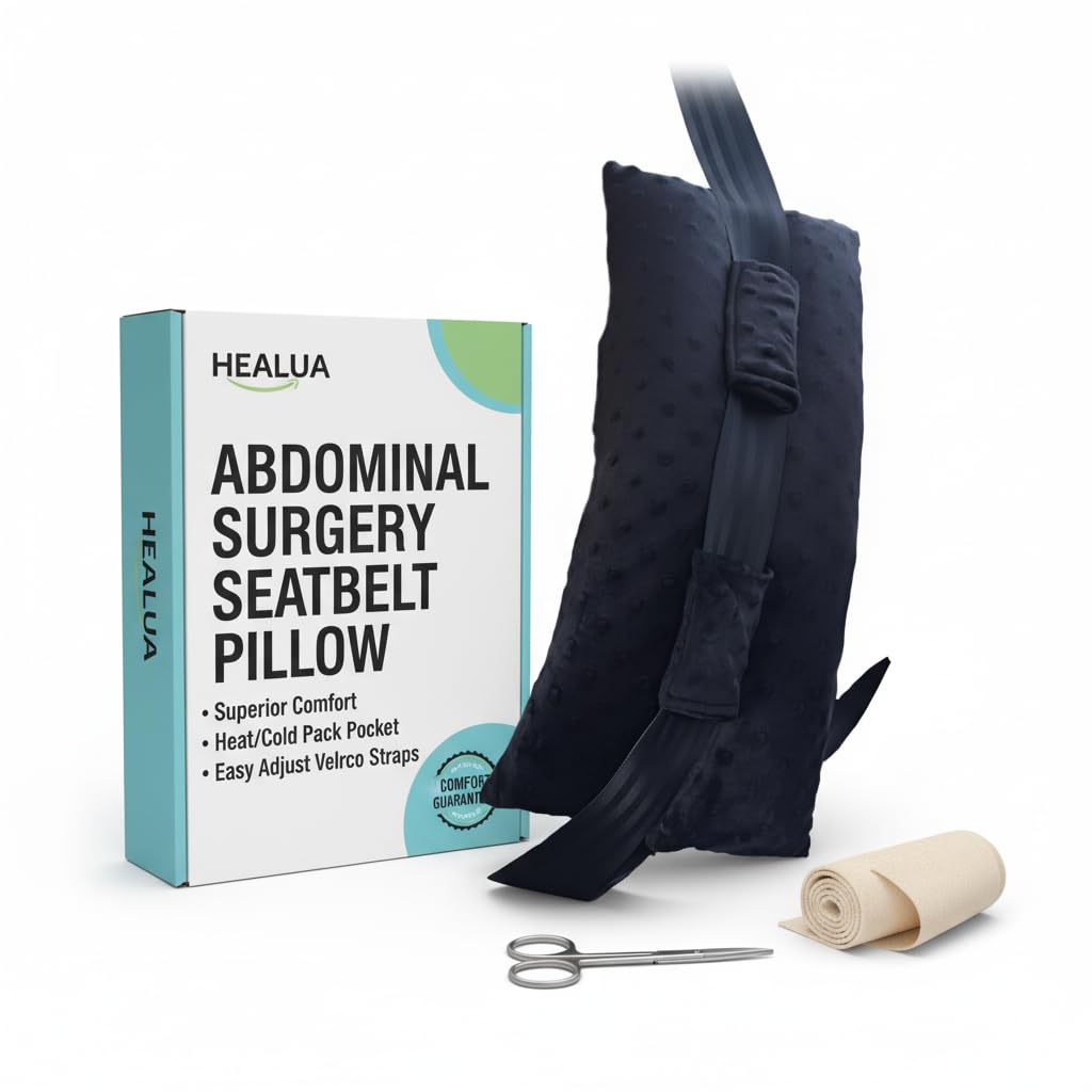 HEALUA Abdominal Surgery Seatbelt Pillows Hysterectomy Pillow with Pocket for Heat/Cool Pack - Myomectomy Comfort Cushion for Belly Incision Tummy Tuck C-Section Recovery Gifts