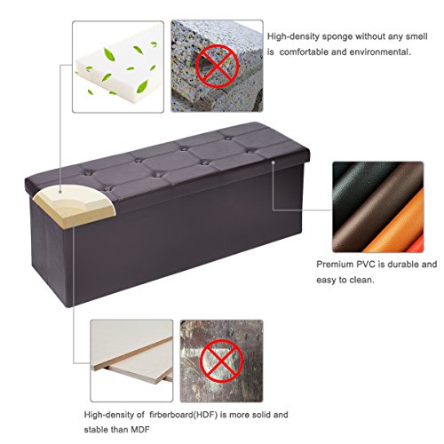 AuAg  XL Faux Leather Folding Storage Ottoman Bench Storage Chest Padded, Brown - Thumbnail 3