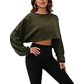Meladyan Women Long Sleeve Crewneck Crop Top Tee Shirt Sweatshirt Casual Solid Loose Fit Workout Cropped Pullover Tshirt