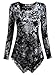 DJT Women's Long Sleeve Boat Neck Lace Hem Hankerchief Tunic Shirts Medium Tie Dye_Black