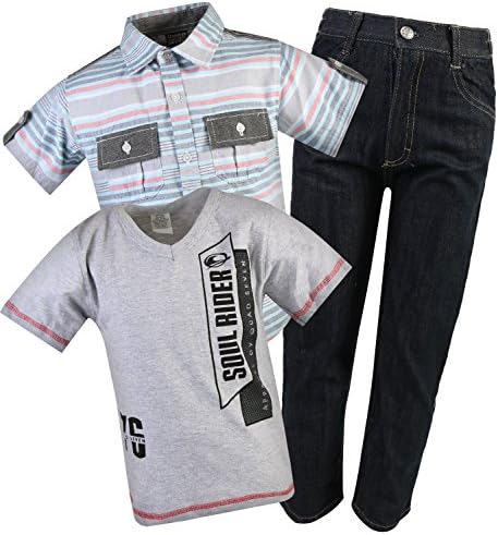 Quad Seven Little Boy's 3-Piece Pant Set with Woven Shirt and Tee