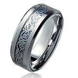 6MM & 8MM Blue Celtic Dragon Men's / Women's Tungsten Carbide Ring Wedding Band