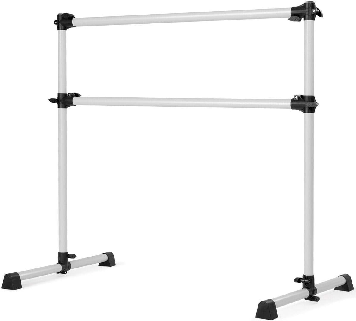 AyaMastro Portable 4Feet Silver Adjustable Ballet Barre Double Metal Pole Exercises Balance Training Freestanding with Ebook