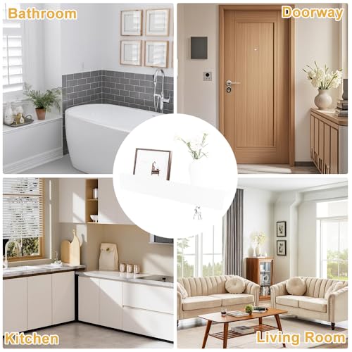 Mocrop Key Rack with Shelf, Minimalist Style, Wall Mounted Coat Rack, Modern White Hidden Hooks, Metal Coat Rack, for Hallway Bedroom Kitchen Furniture 8 Hooks