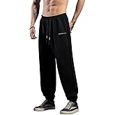 HHZ Men's Cotton Joggers Sweatpants Loose Baggy Gym Workout Yoga Lounge with Elastic Bottom Straight Leg