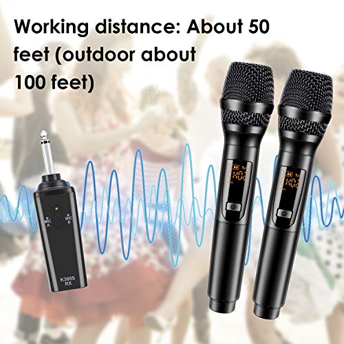 K380S Karaoke Wireless Microphone - GIKPAL Professional UHF Cordless Dual Handheld Rechargeable Microphones with Receiver 6.35mm(1/4'') Plug Dynamic Mic System Set for Karaoke,Voice Amplifier (Black) - Thumbnail 3