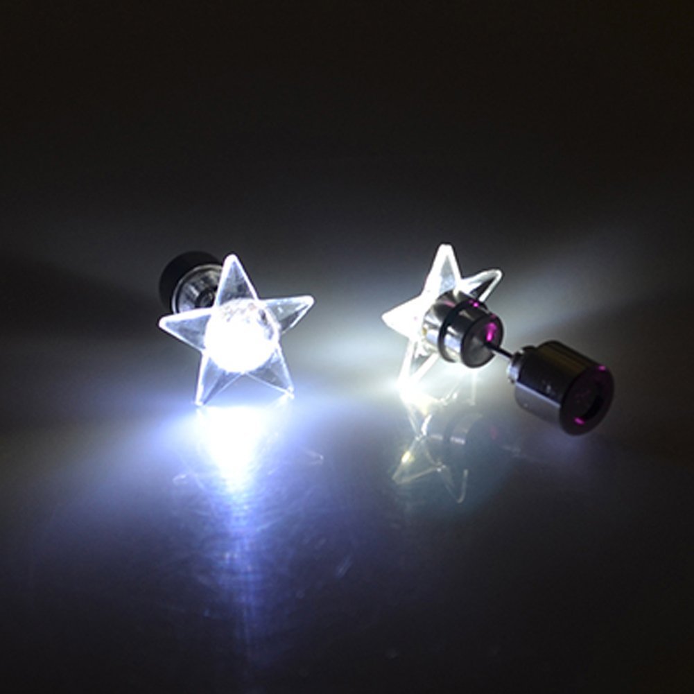 Led Earrings,4 Pair Glowing Light Up Earrings Star Shape Multicolor Bright Stylish Fashion Ear Drop Pendant Stud Stainless for Party Men Women Halloween Thanksgiving Day Christmas(4 color)