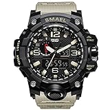 SMAEL Men's Sports Analog Digital Quartz Military Watch Waterproof Multifunctional Large Dial Wrist Watch for Men (Beige)