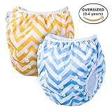 Swim Diaper By Page One, Reusable & Adjustable Fits All Diaper Sizes N-6(0-4 Year Old),Oversized Unisex Diaper Best For Swimming lesson & Baby Shower Gifts(Pack of 2)