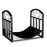 Home-Complete Firewood Rack Holder With Decorative Scroll Design- Metal Outdoor Indoor Log Storage Bin for Fireplace Firepit and Wood Stove (Black)