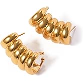 Dainty Stripe Hollow Cuff Wrap Climber Crawler Earrings for Women Gold Plated Stainless Steel Minimalist Hypoallergenic Clip On Stud Unique Design Fashion Trendy Jewelry Gift