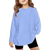 LNKQA Girls Long Sleeve T Shirts Kids Plain Tops Basic Crewneck Tees 5-14 Years