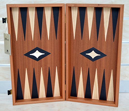 Manopoulos Mahogany Wood Backgammon Chess - Without Chess pawns