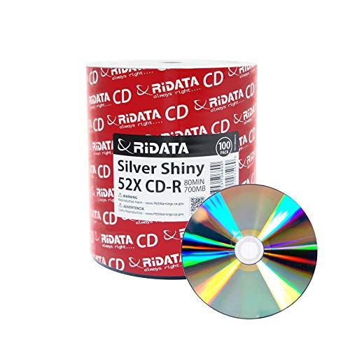 100 Pack Ridata CD-R 52X 700MB 80Min Silver Shiny Blank Media Recordable Disc - Thumbnail 3